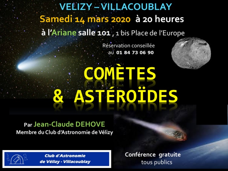 Conférence publique le 14 mars 2020: comètes et astéroïdes